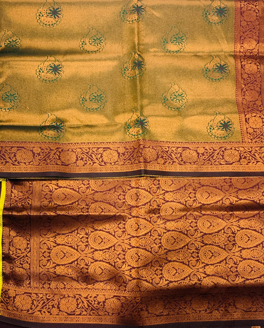 Art Silk Saree Green Colour with Maroon Border