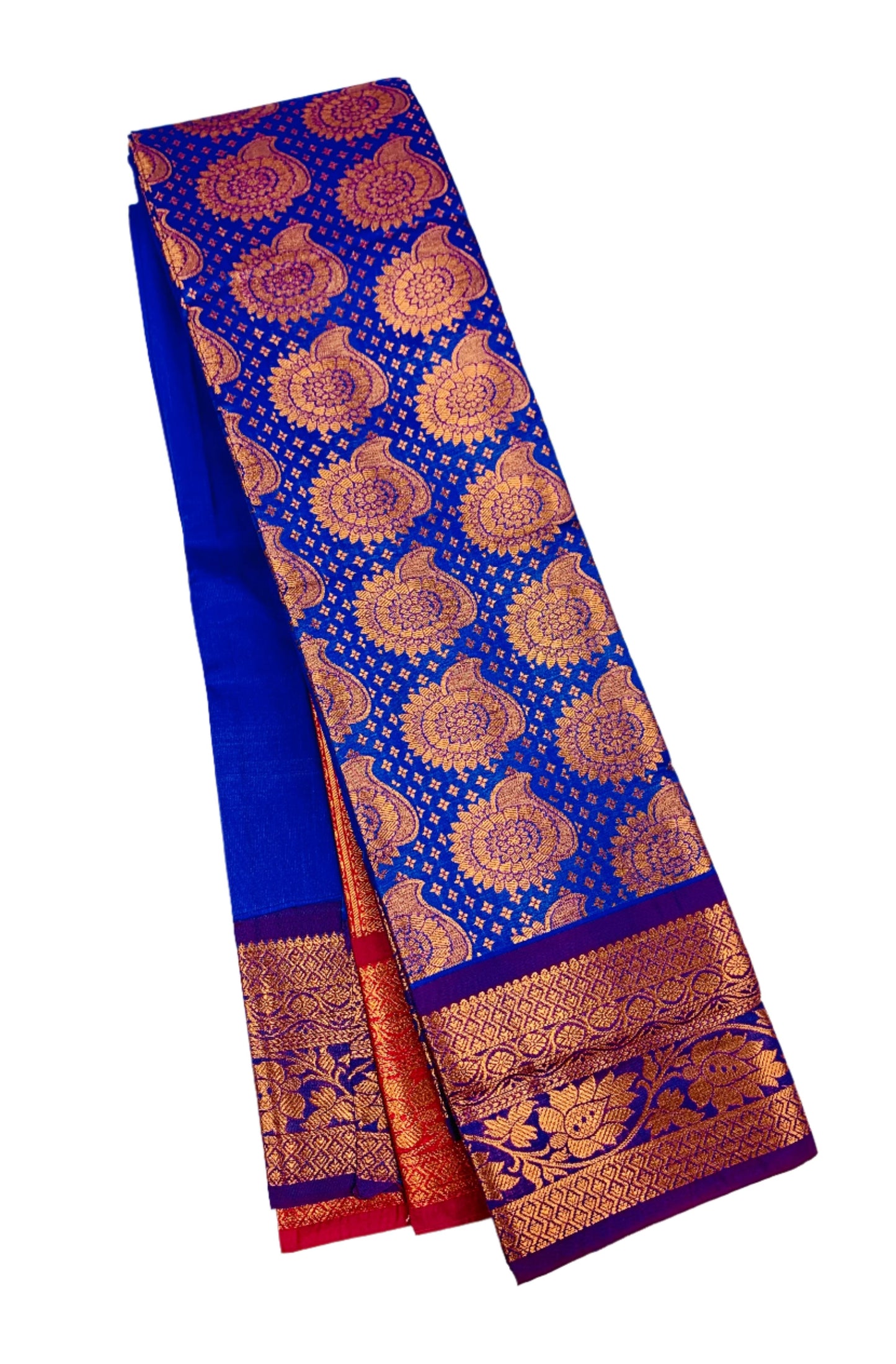 Vegan Silk Saree Ink Blue Colour with Copper Border