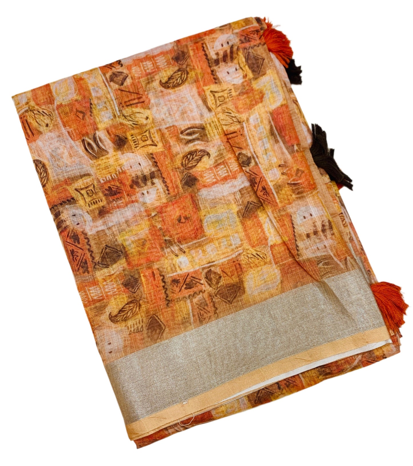 Jute Cotton Saree Light Orange Shade with Thread Border