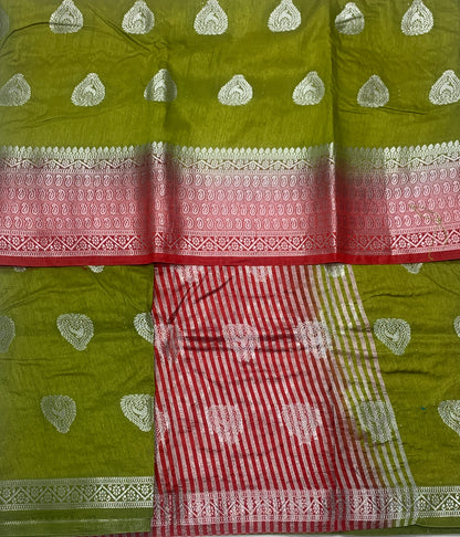 Tussar Saree Colour Olive Green with Maroon Border