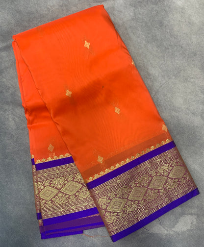 Orange Colour Saree with Golden and Blue Border