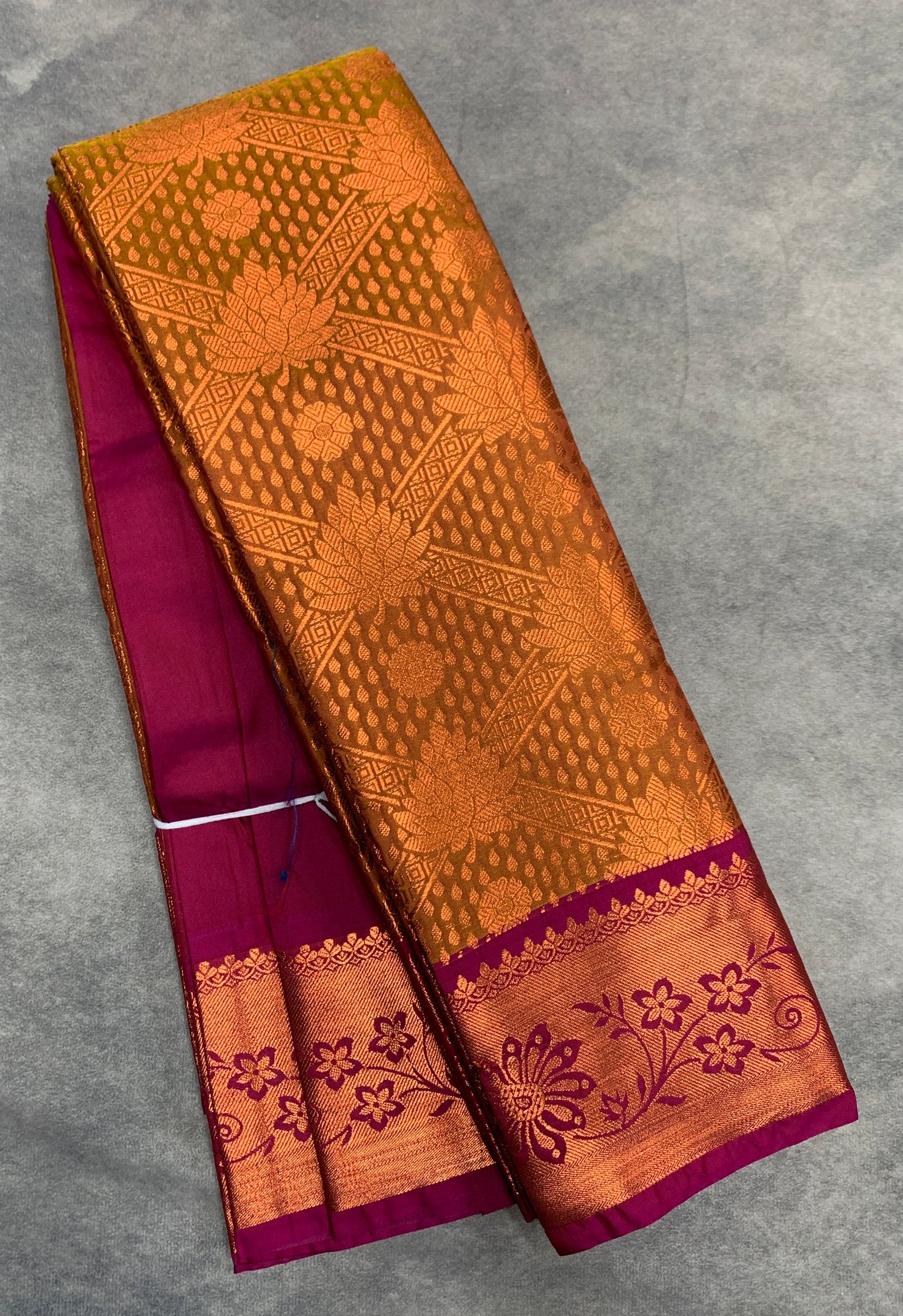 Vegan Silk Saree Golden Yellow Colour with Pink and Copper Border