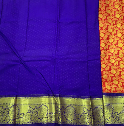 Red Shade Vegan Silk Kids Pattu Pavadai with Contrast Border for age 2 to 5