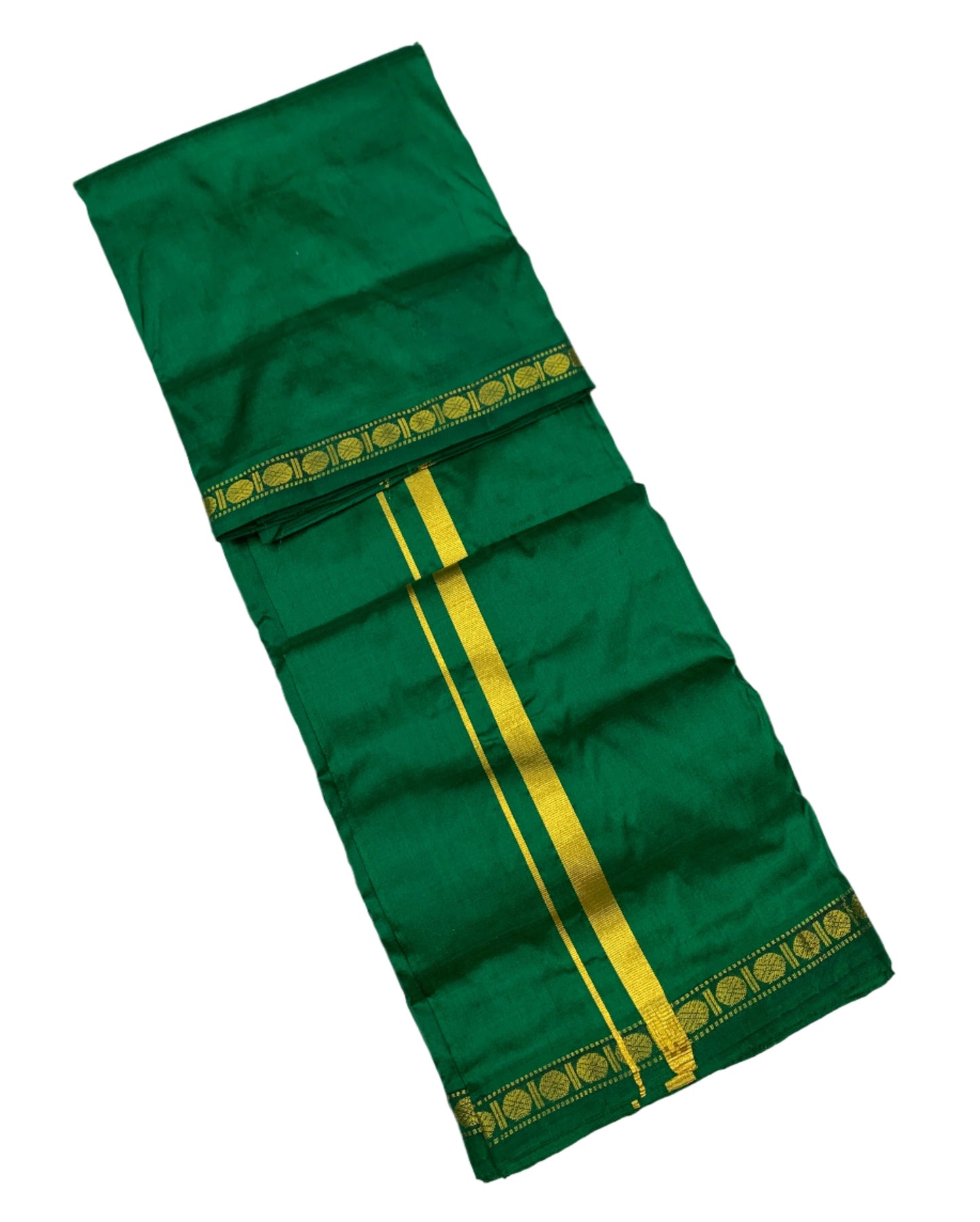 9X5 Pure Silk Dhoti Green Small Border