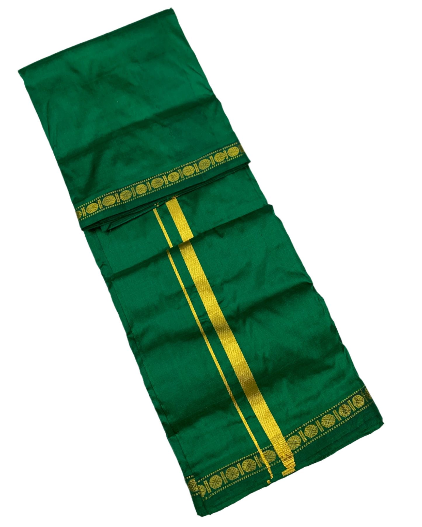 9X5 Pure Silk Dhoti Green Small Border