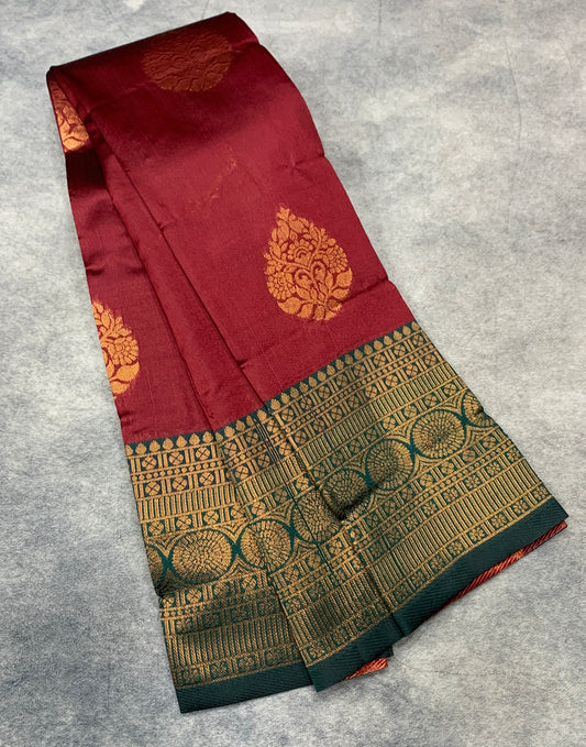 Maroon Colour Art Silk Saree with Green  Border