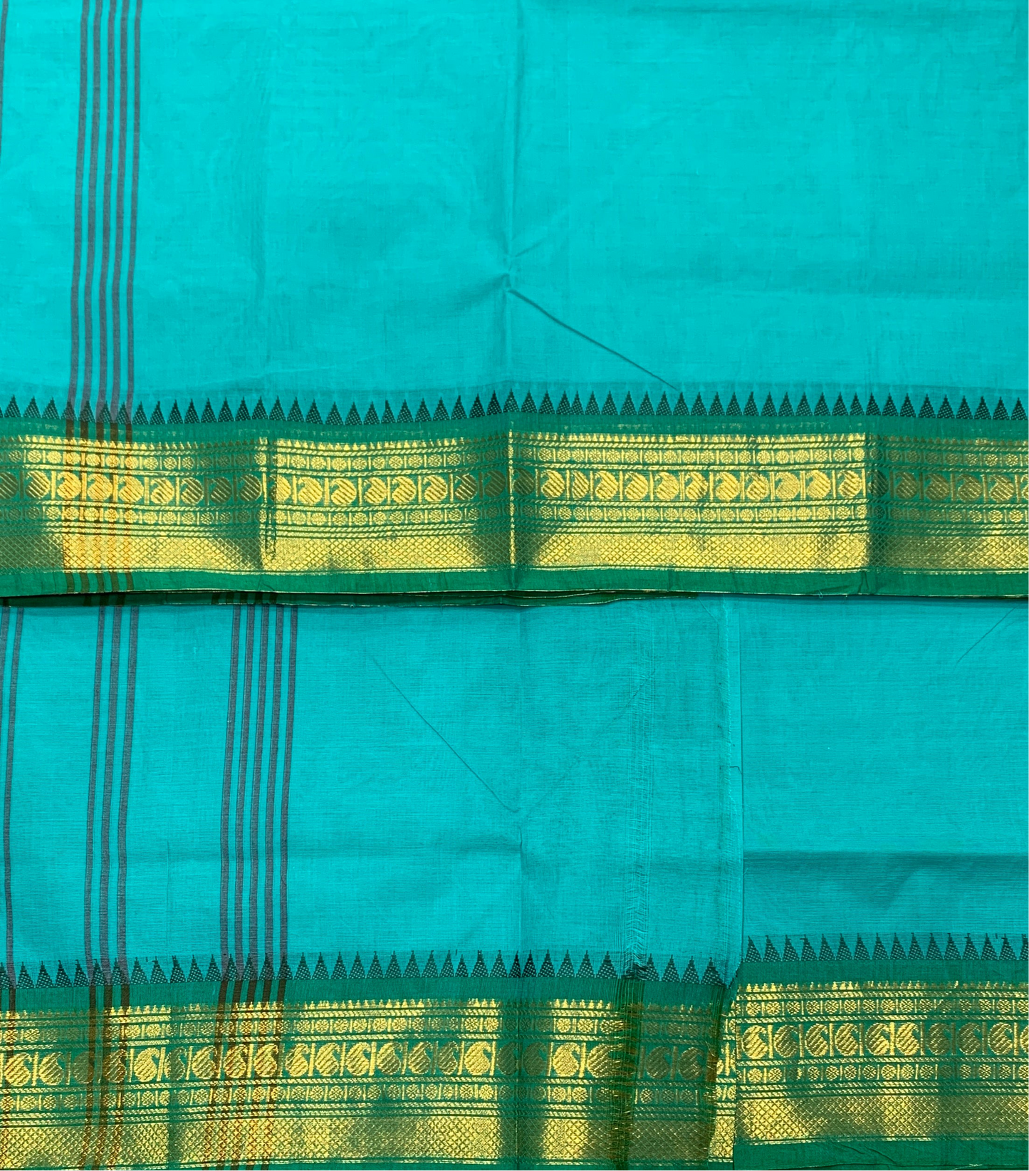 Chettinad Cotton Saree Sapphire Colour with Green Colour Border