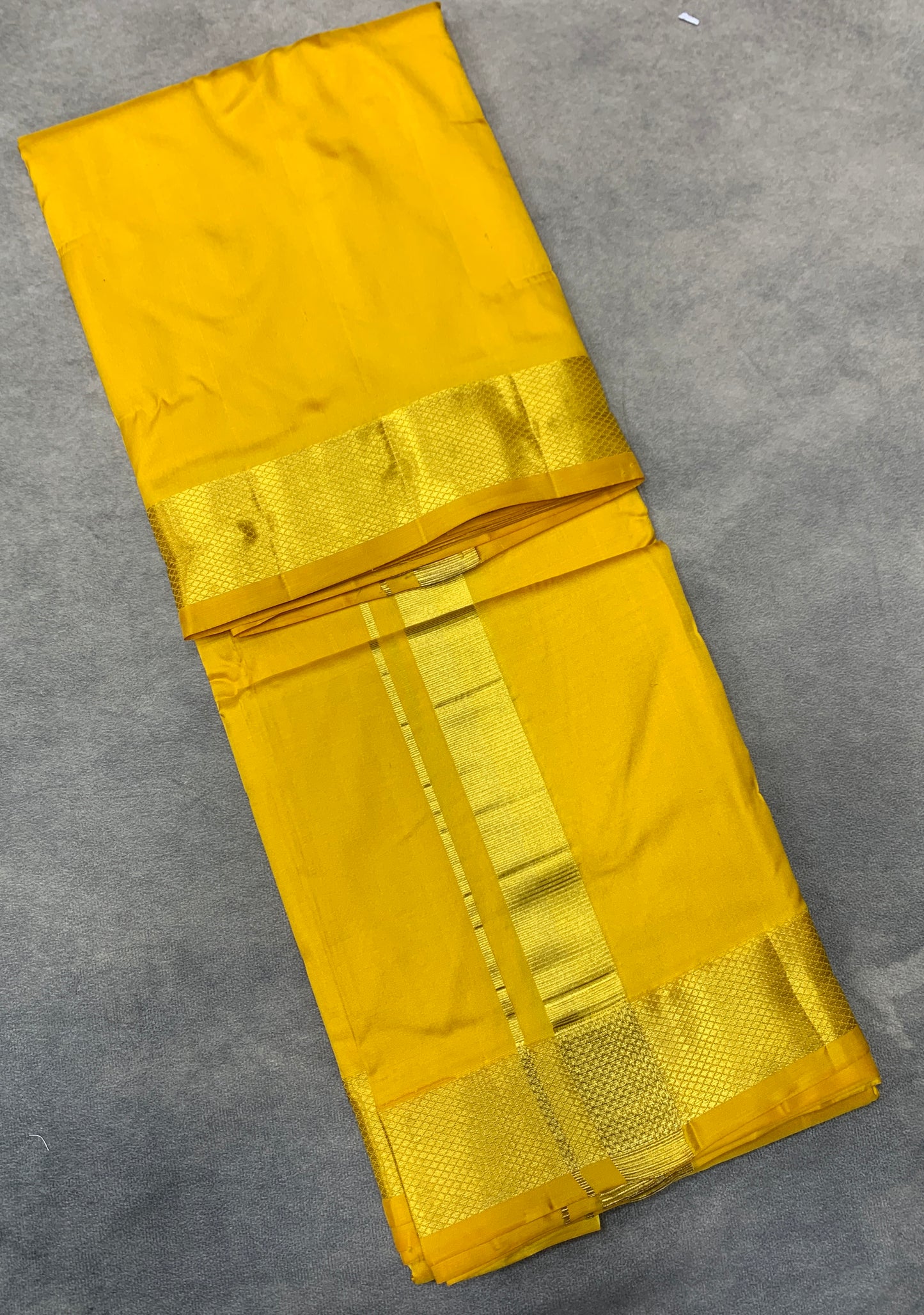 9X5 Pure Silk Dhoti Golden Mustard with Large Golden Zari Border