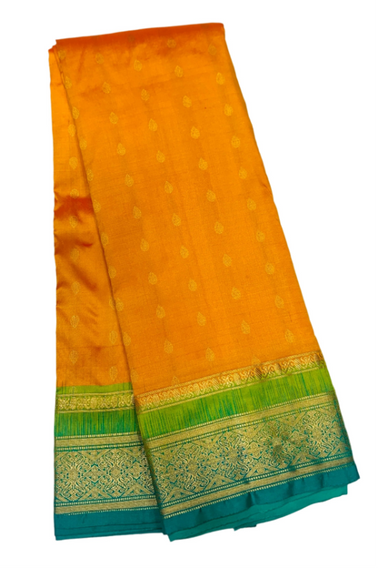 Pure Kanchipuram Silk Saree Yellow shade with Green Border