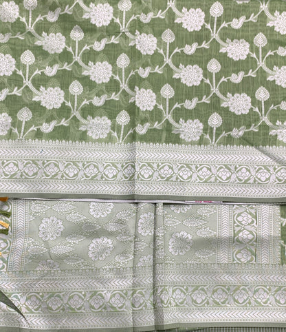 Banaras Katan Saree Light Green Colour with Katan Work Border