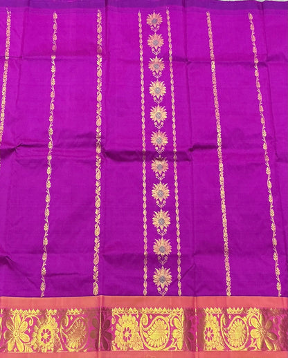 Magenta Shade Semi Silk Kids Pattu Pavadai with Contrast border for Age 2 to 5 Years