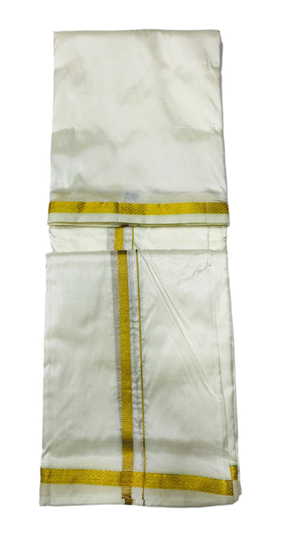 Semi Silk 9x5 Dhoti Cream colour Small Border