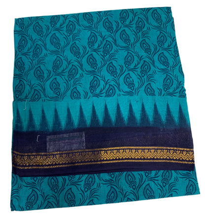 Chettinad Sungudi Cotton Rama Green Colour with Navy Blue Border