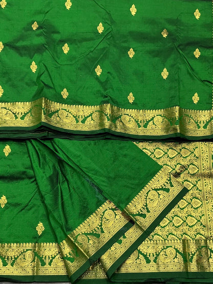 Pure Kanchipuram Silk Green Colour with Golden Border