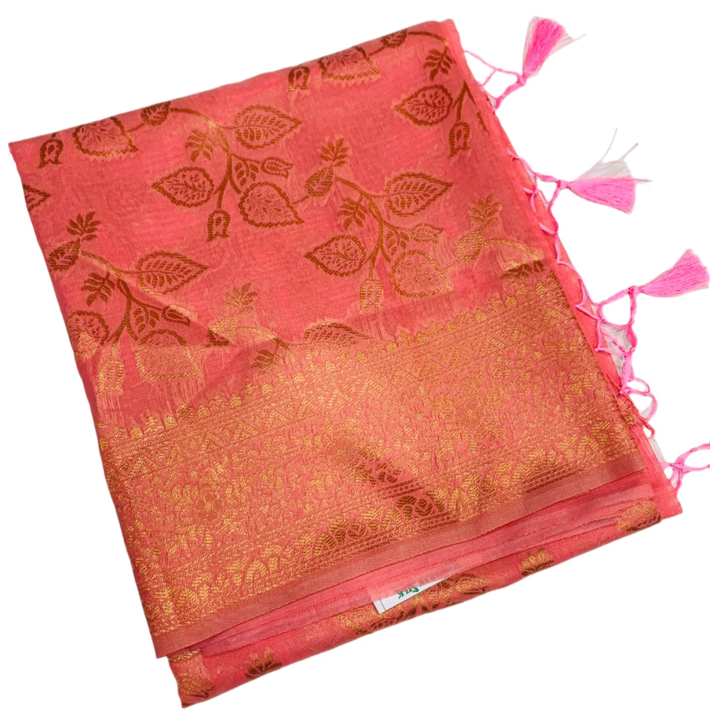 Banaras Katan Saree Peach Orange Colour with Katan Work Border