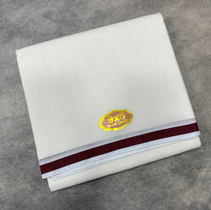 9X5 Cotton Dhoti White Colour with Maroon Colour Border