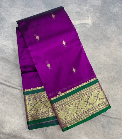 Magenta Colour Saree with Golden and Green Border