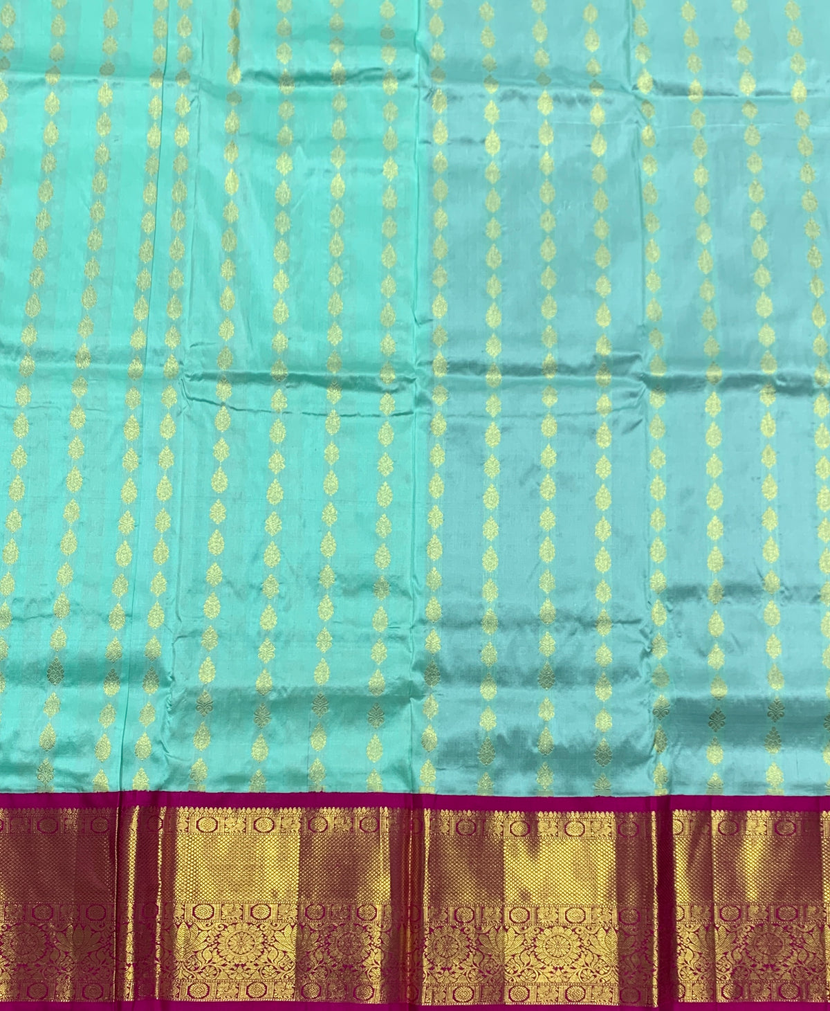 Sapphire Shade Pure Kanchipuram Kids Pattu Pavadai with Contrast Border for age 5 to 10