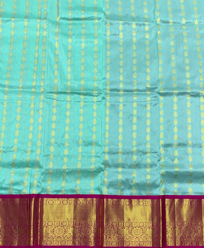 Sapphire Shade Pure Kanchipuram Kids Pattu Pavadai with Contrast Border for age 5 to 10