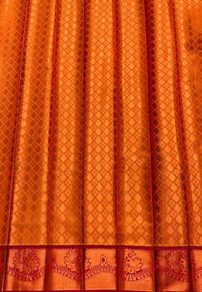 Vegan Silk Saree Golden Yellow Colour with Copper and Pink Border