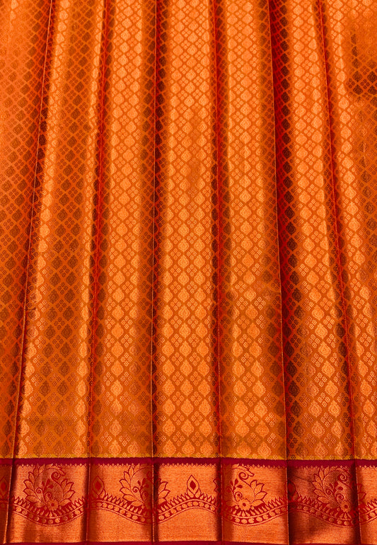 Vegan Silk Saree Golden Yellow Colour with Copper and Pink Border