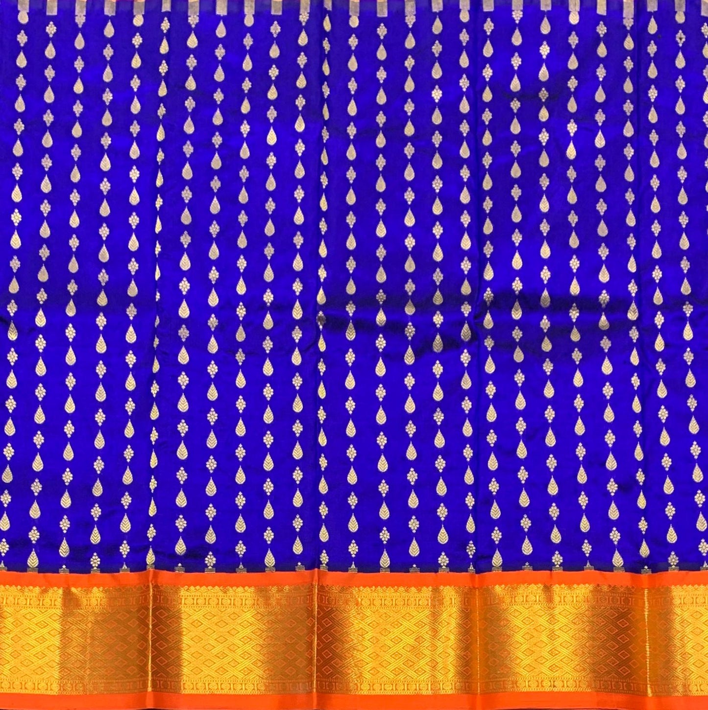 Blue Shade Pure kanchipuram Kids Pattu Pavadai with Contrast Border for Newborn to 2 Years