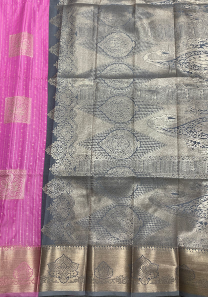 Soft Silk Casual Saree Baby Pink with Sliver Zari Border