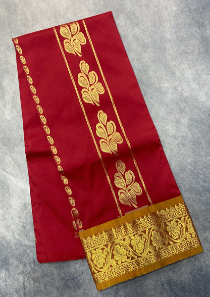 Maroon Shade Semi silk Kids Pattu Pavadai with Contrast border for age 5 to 10