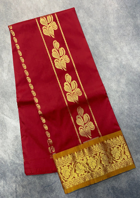 Maroon Shade Semi silk Kids Pattu Pavadai with Contrast border for age 5 to 10