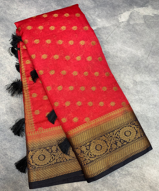 Crepe Saree Red Colour with Block Border