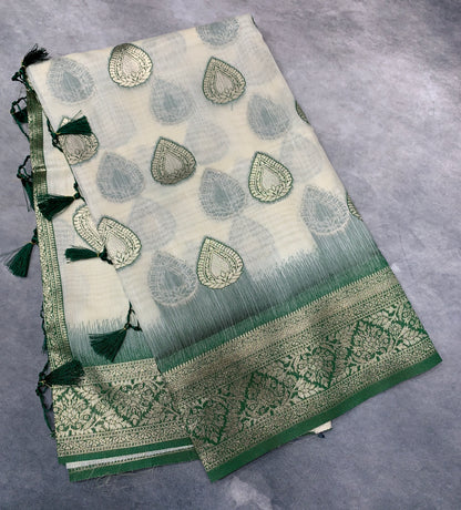 Banaras Katan Saree Off White Colour with Katan Work Border