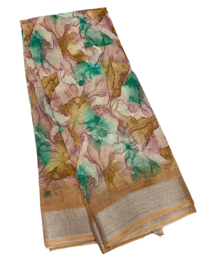 Jute Cotton Saree Brown Shade with Thread Border