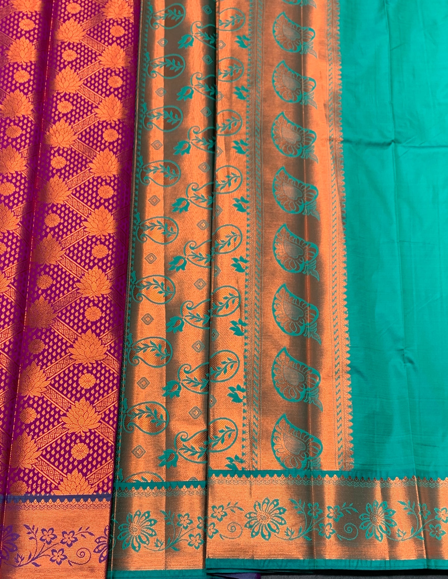 Vegan Silk Saree Magenta Colour with Pink and Copper Border