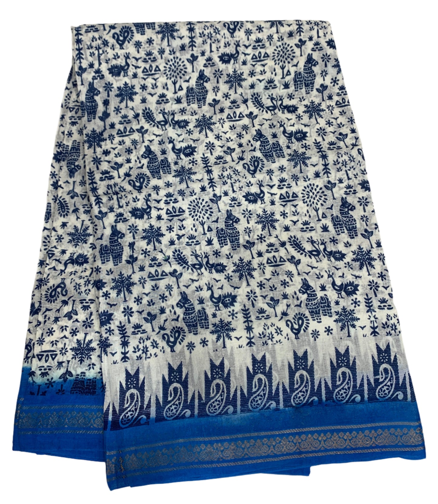 Chettinad Sungudi Cotton White Colour with Blue Border