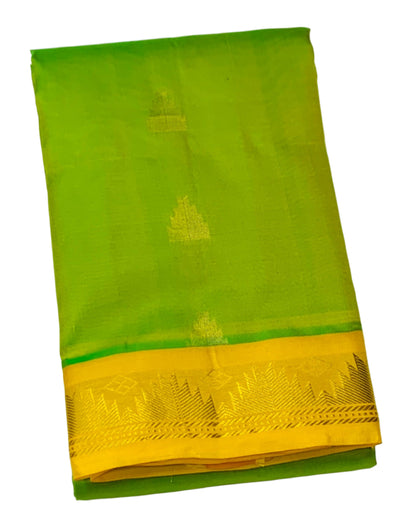 Pure Kanchipuram Silk Sneha Green Colour with Yellow and Gopuram Design Border