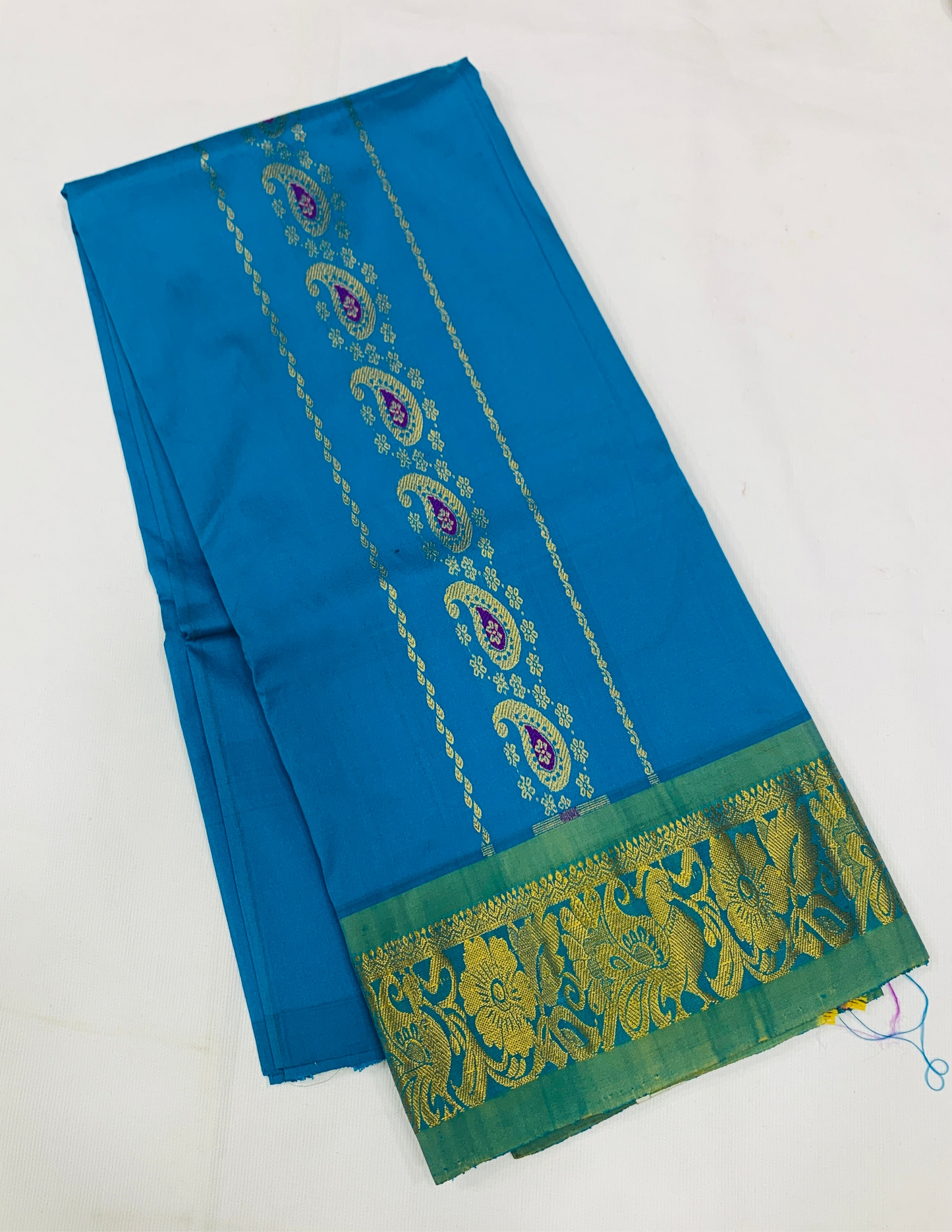 Sky Blue shade Semi silk Kids Pattu Pavadai with Contrast border for age 5 to 10