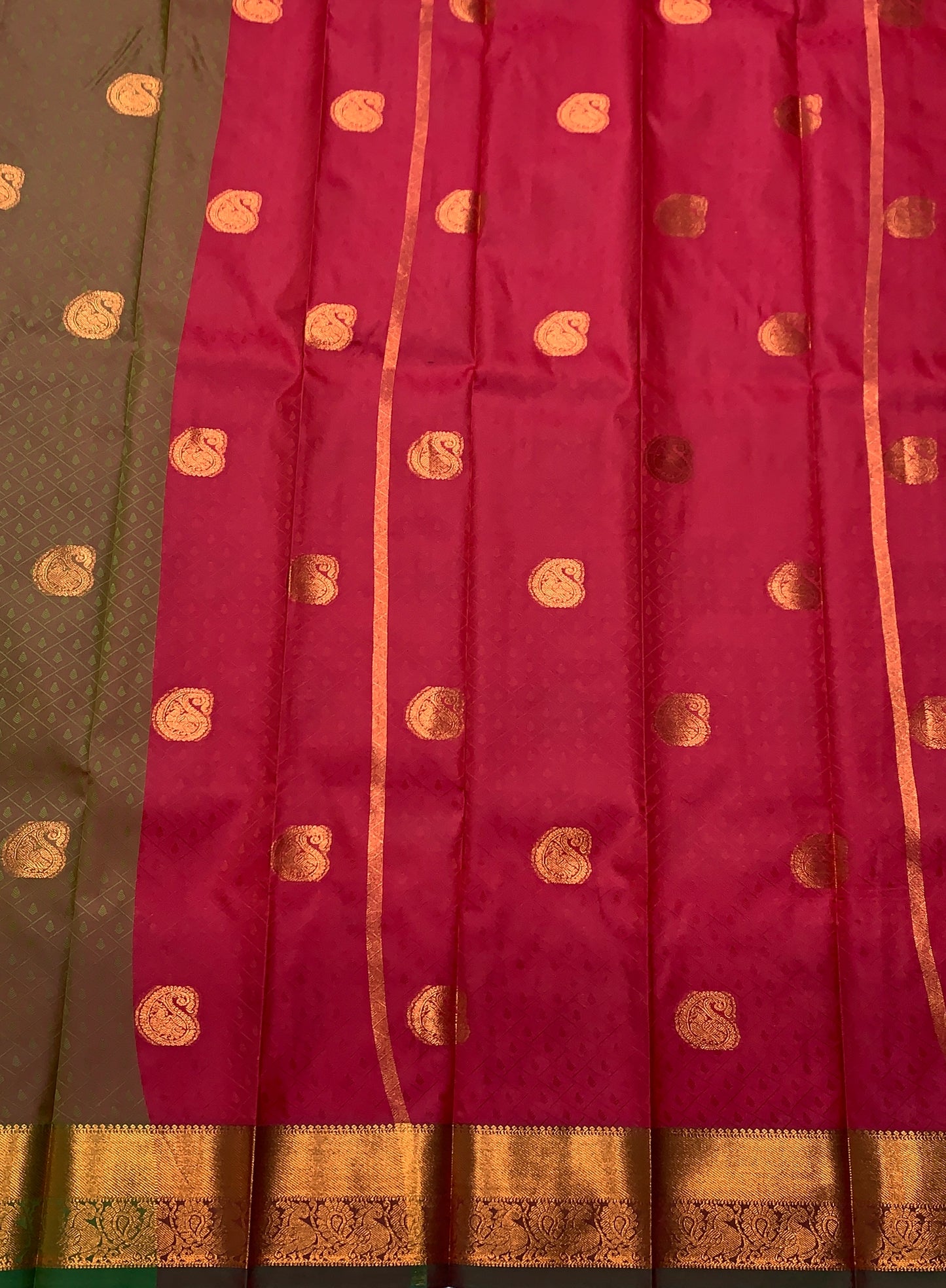 Honey Colour Silk Cotton Saree with Copper Zari Border and Birds Design