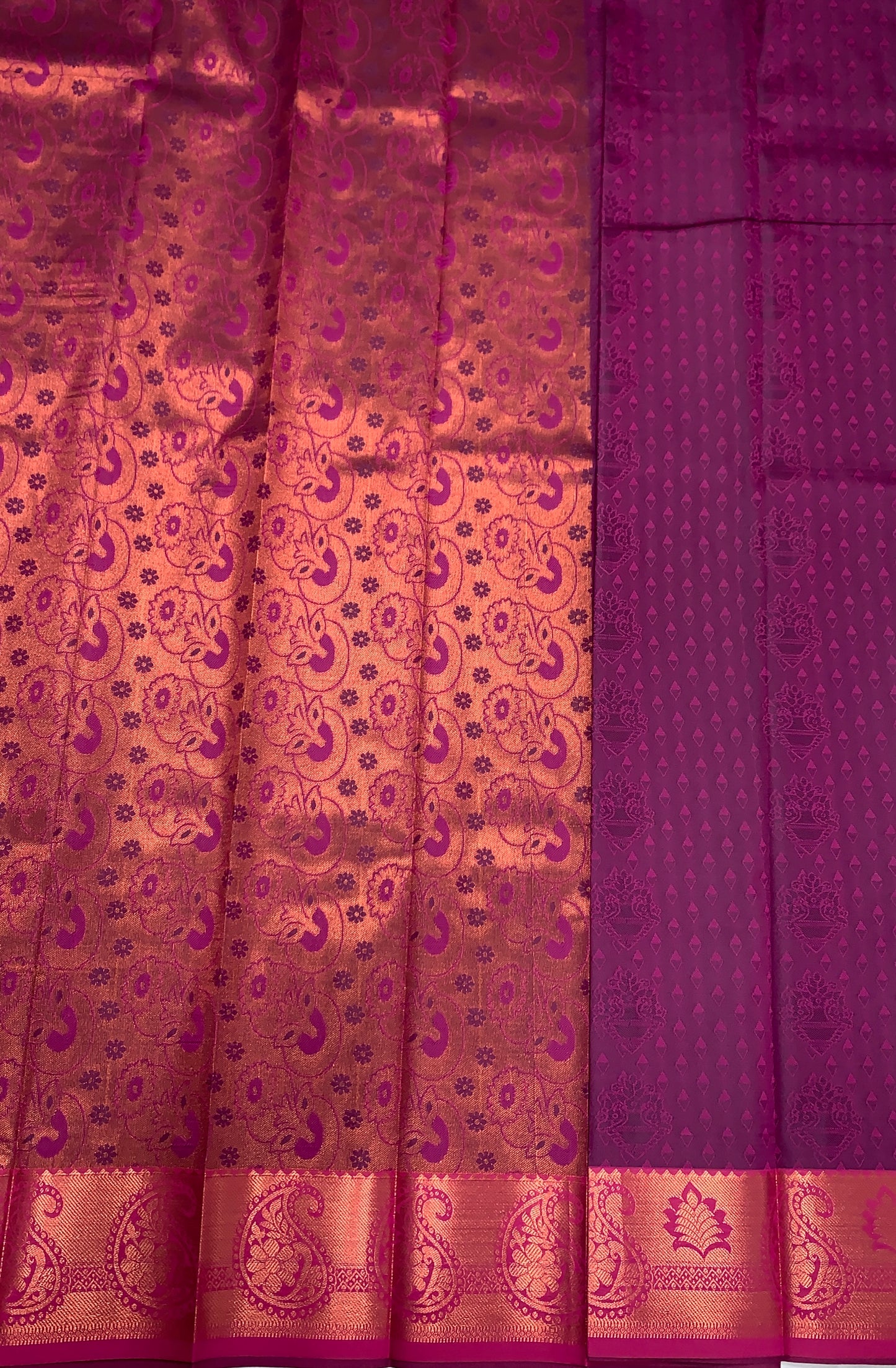 Vegan Silk Saree Dark Purple Colour with Copper Border