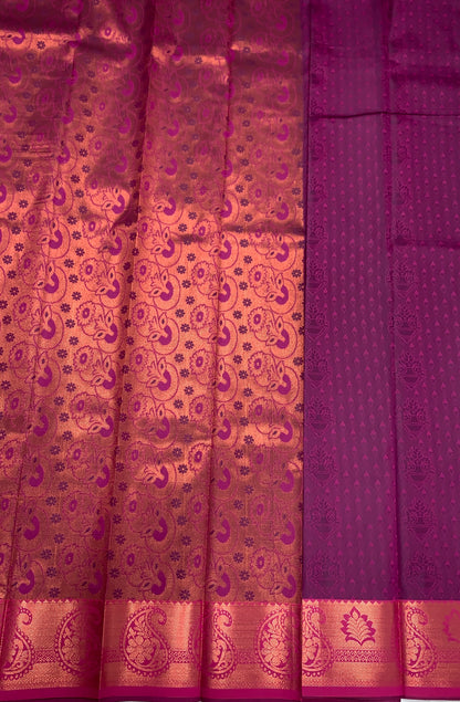 Vegan Silk Saree Dark Purple Colour with Copper Border