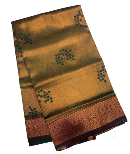 Art Silk Saree Green Colour with Maroon Border