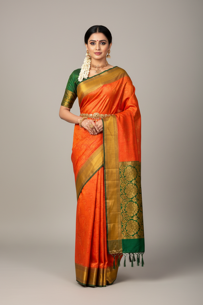 Soft Silk Saree Red shade with Green Pallu