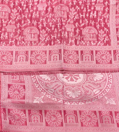 Banaras Katan Saree Pink Colour with Katan Work Border