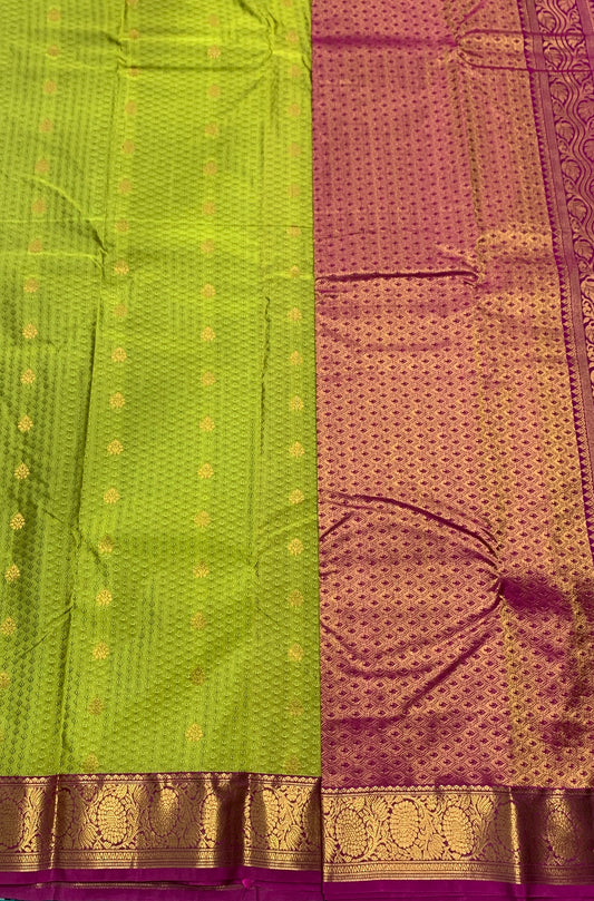 Semi Silk Saree Pista Green Colour with Pink Border