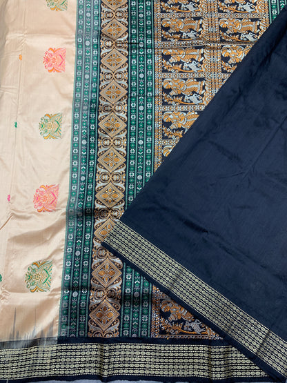 Pure Kanchipuram Silk Tussar Colour with Block Colour Thread Work Border