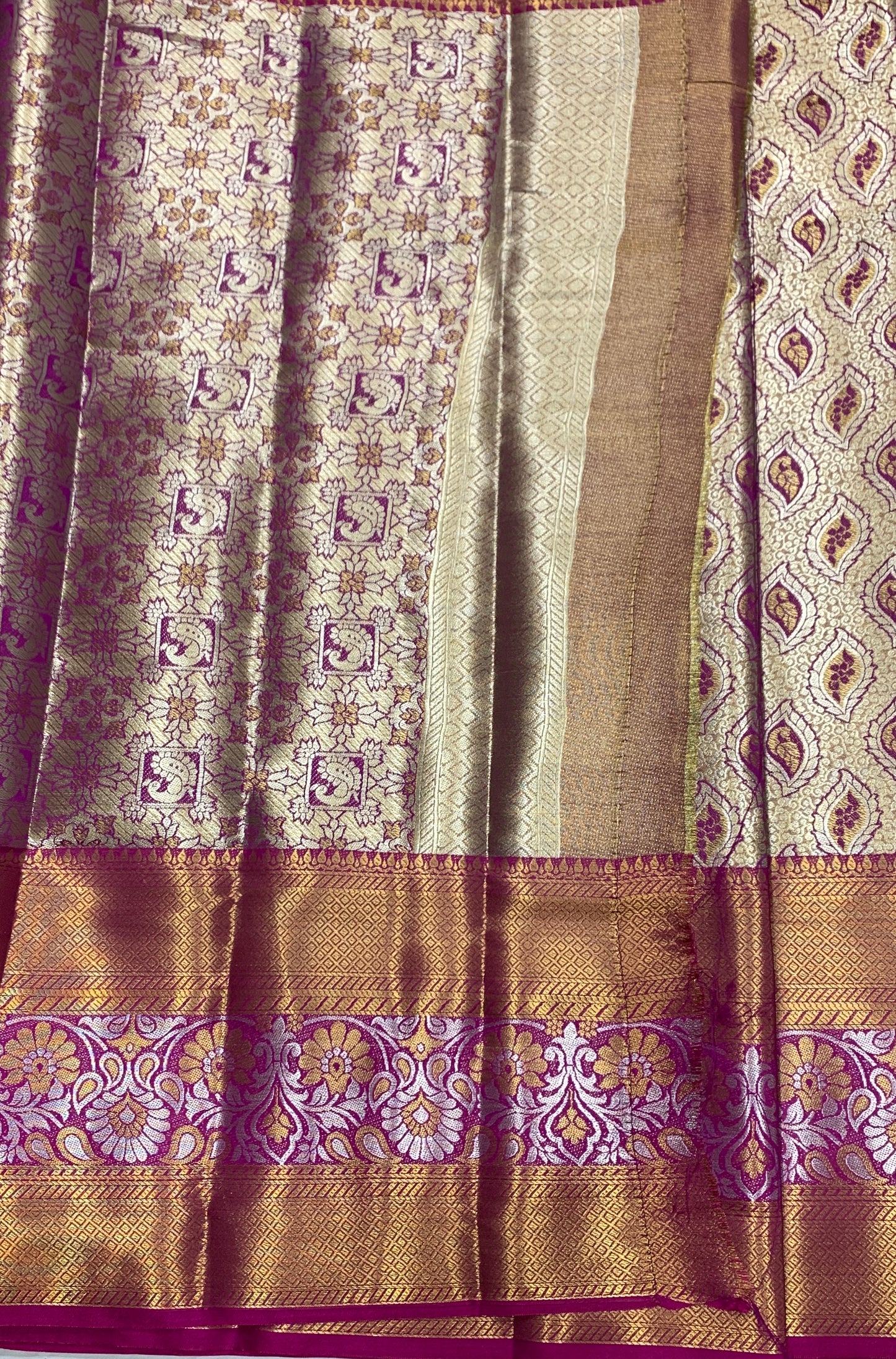 Fancy Tissue Saree Golden Colour with Pink Border