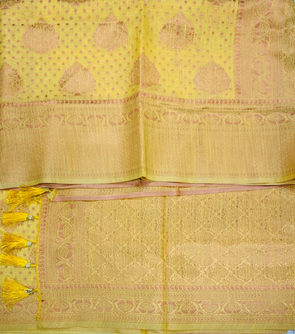 Banaras Katan Saree Yellow Colour