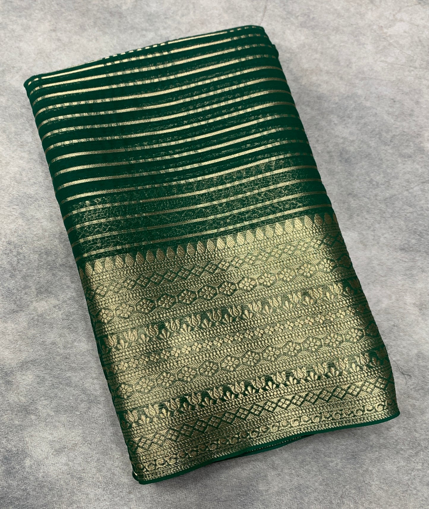 Georgette Saree Green Colour with Sliver Floral Design Border