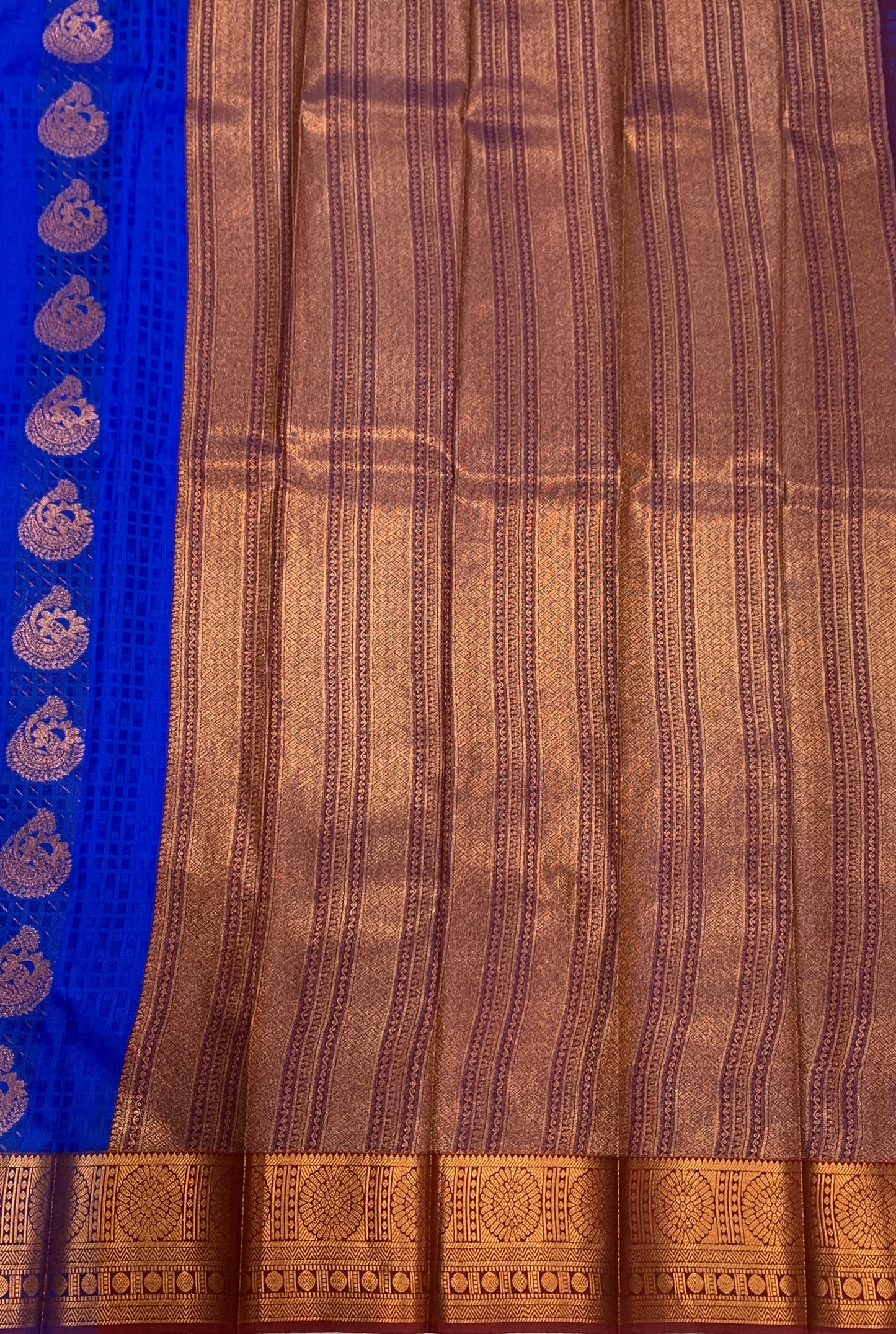 Vegan Silk Saree Ink Blue Colour with Copper Border