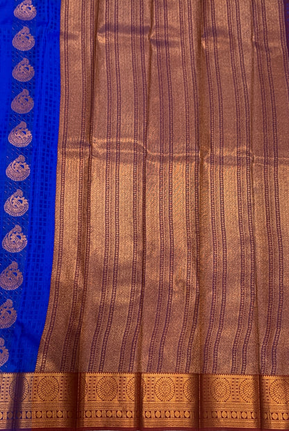 Vegan Silk Saree Ink Blue Colour with Copper Border