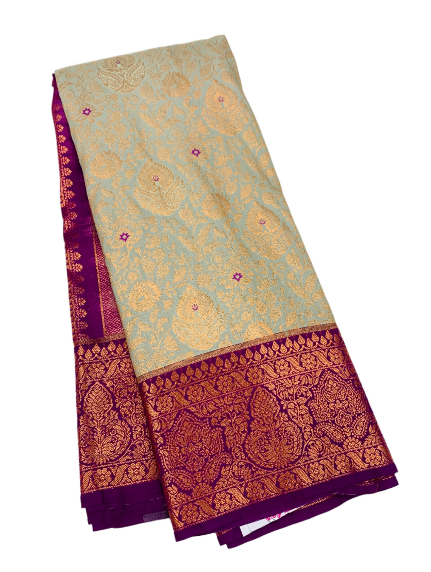 Vegan Silk Saree Light Gray shade with Magenta Border